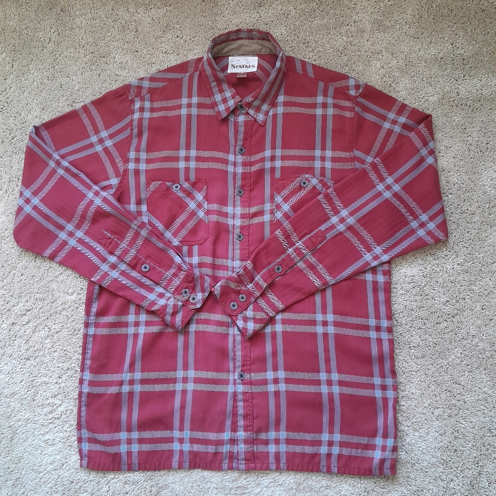 Simms tencel flannel shirt red plaid lightweight men's L